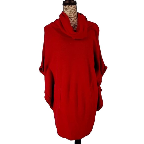 Vince Camuto  Sweater P/S Red Sleevless Pocket Cowl Neck Pull Over Oversized - Picture 1 of 14